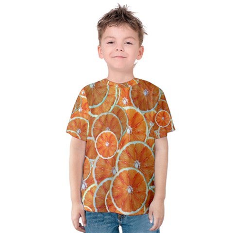 Oranges Background Texture Pattern Kids  Cotton Tee by Simbadda