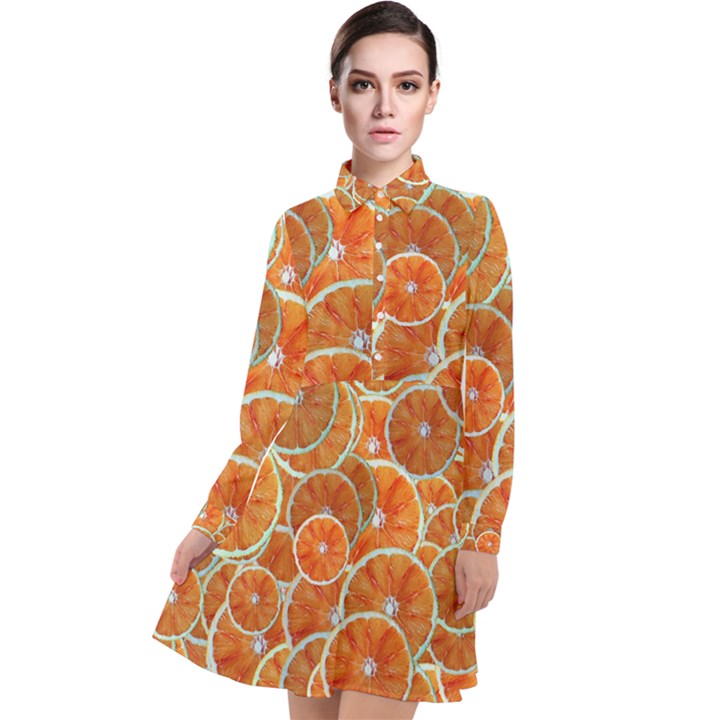 Oranges Background Texture Pattern Long Sleeve Chiffon Shirt Dress