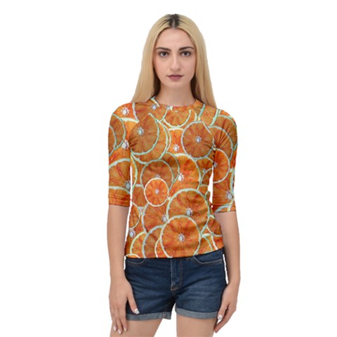 Oranges Background Texture Pattern Quarter Sleeve Raglan Tee by Simbadda