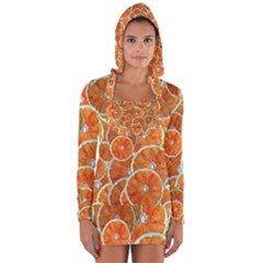 Oranges Background Texture Pattern Long Sleeve Hooded T-shirt by Simbadda