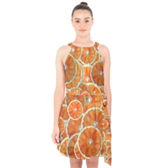 Oranges Background Texture Pattern Halter Collar Waist Tie Chiffon Dress by Simbadda