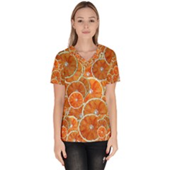 Oranges Background Texture Pattern Women s V-neck Scrub Top by Simbadda