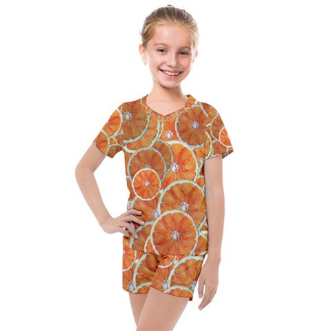 Oranges Background Texture Pattern Kids  Mesh Tee And Shorts Set by Simbadda