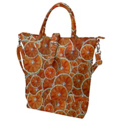 Oranges Background Texture Pattern Buckle Top Tote Bag by Simbadda