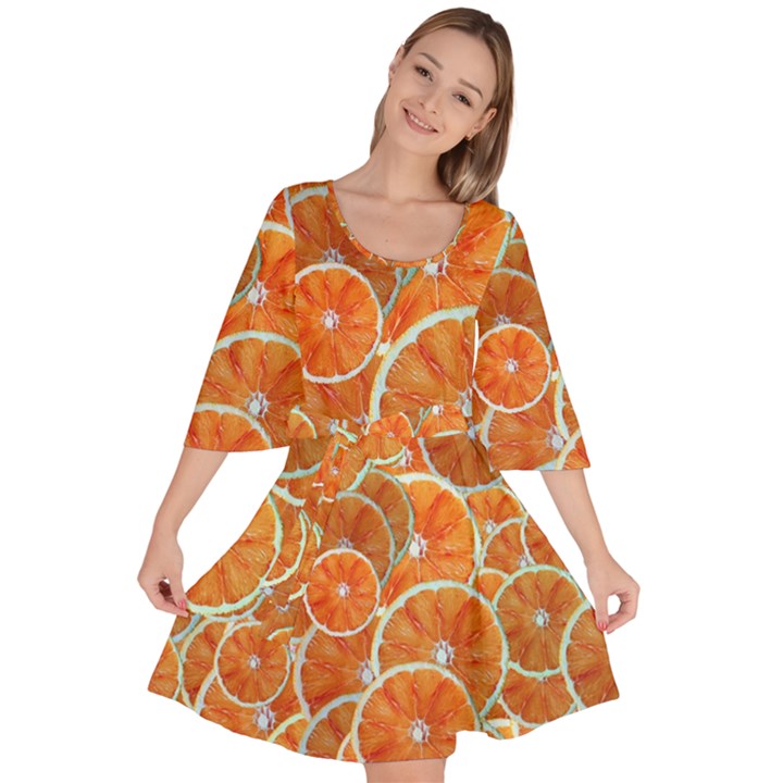 Oranges Background Texture Pattern Velour Kimono Dress