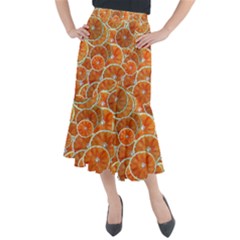 Oranges Background Texture Pattern Midi Mermaid Skirt by Simbadda