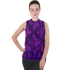 Spheres Combs Structure Regulation Mock Neck Chiffon Sleeveless Top by Simbadda