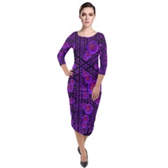 Spheres Combs Structure Regulation Quarter Sleeve Midi Velour Bodycon Dress