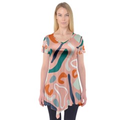 Organic Forms And Lines Seamless Pattern Short Sleeve Tunic  by Vaneshart