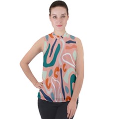 Organic Forms And Lines Seamless Pattern Mock Neck Chiffon Sleeveless Top by Vaneshart