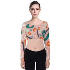 Organic Forms And Lines Seamless Pattern Velvet Long Sleeve Crop Top by Vaneshart