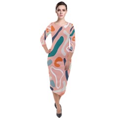 Organic Forms And Lines Seamless Pattern Quarter Sleeve Midi Velour Bodycon Dress by Vaneshart