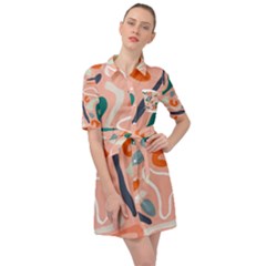 Organic Forms And Lines Seamless Pattern Belted Shirt Dress