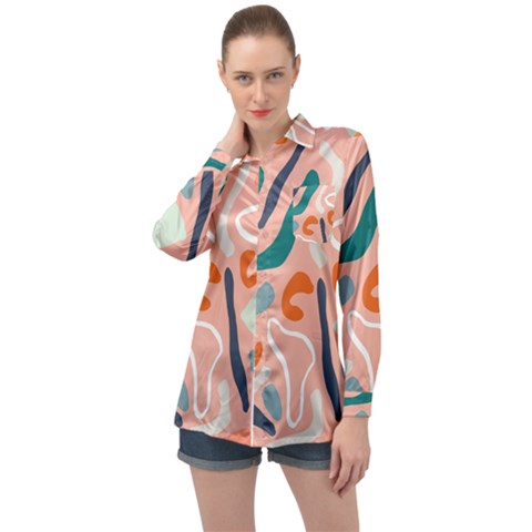 Organic Forms And Lines Seamless Pattern Long Sleeve Satin Shirt by Vaneshart