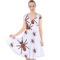 Insect Spider Wildlife Cap Sleeve Front Wrap Midi Dress