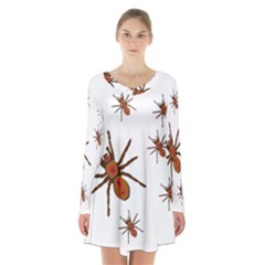 Insect Spider Wildlife Long Sleeve Velvet V-neck Dress