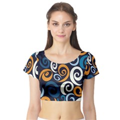 Colorful Curves Pattern Short Sleeve Crop Top by Vaneshart