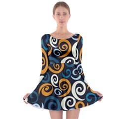 Colorful Curves Pattern Long Sleeve Skater Dress by Vaneshart