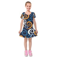 Colorful Curves Pattern Kids  Short Sleeve Velvet Dress by Vaneshart