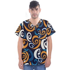 Colorful Curves Pattern Men s V-neck Scrub Top