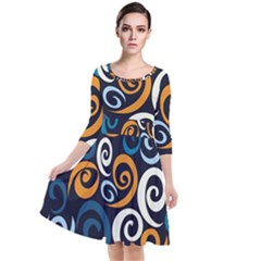 Colorful Curves Pattern Quarter Sleeve Waist Band Dress by Vaneshart