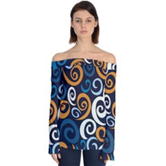 Colorful Curves Pattern Off Shoulder Long Sleeve Top by Vaneshart