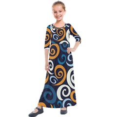 Colorful Curves Pattern Kids  Quarter Sleeve Maxi Dress by Vaneshart