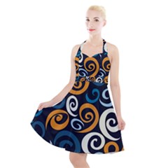 Colorful Curves Pattern Halter Party Swing Dress  by Vaneshart