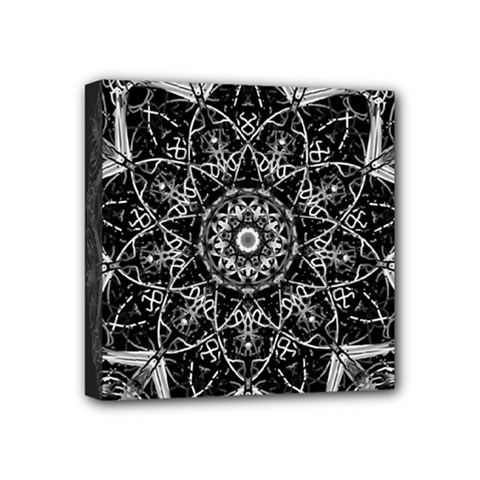 Black And White Pattern Monochrome Lighting Circle Neon Psychedelic Illustration Design Symmetry Mini Canvas 4  X 4  (stretched) by Vaneshart