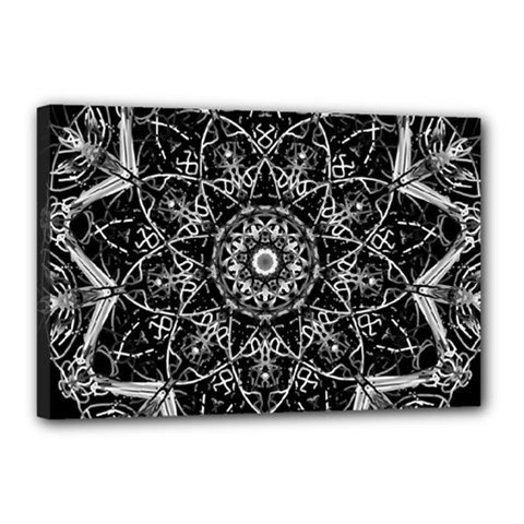 Black And White Pattern Monochrome Lighting Circle Neon Psychedelic Illustration Design Symmetry Canvas 18  X 12  (stretched) by Vaneshart