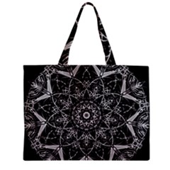 Black And White Pattern Monochrome Lighting Circle Neon Psychedelic Illustration Design Symmetry Zipper Mini Tote Bag by Vaneshart