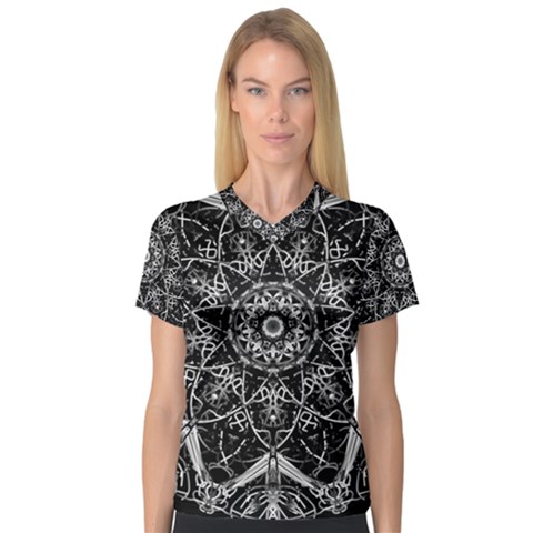 Black And White Pattern Monochrome Lighting Circle Neon Psychedelic Illustration Design Symmetry V-neck Sport Mesh Tee by Vaneshart