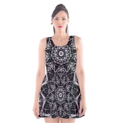 Black And White Pattern Monochrome Lighting Circle Neon Psychedelic Illustration Design Symmetry Scoop Neck Skater Dress by Vaneshart