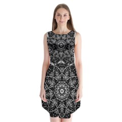 Black And White Pattern Monochrome Lighting Circle Neon Psychedelic Illustration Design Symmetry Sleeveless Chiffon Dress   by Vaneshart