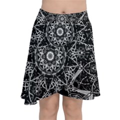 Black And White Pattern Monochrome Lighting Circle Neon Psychedelic Illustration Design Symmetry Chiffon Wrap Front Skirt by Vaneshart