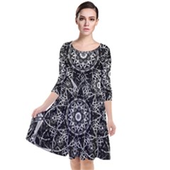 Black And White Pattern Monochrome Lighting Circle Neon Psychedelic Illustration Design Symmetry Quarter Sleeve Waist Band Dress