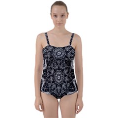 Black And White Pattern Monochrome Lighting Circle Neon Psychedelic Illustration Design Symmetry Twist Front Tankini Set by Vaneshart