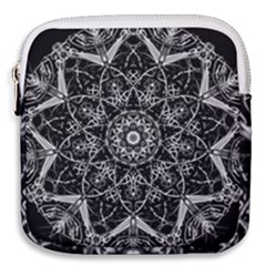 Black And White Pattern Monochrome Lighting Circle Neon Psychedelic Illustration Design Symmetry Mini Square Pouch by Vaneshart