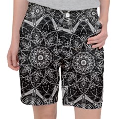 Black And White Pattern Monochrome Lighting Circle Neon Psychedelic Illustration Design Symmetry Pocket Shorts by Vaneshart