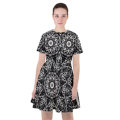 Black And White Pattern Monochrome Lighting Circle Neon Psychedelic Illustration Design Symmetry Sailor Dress by Vaneshart