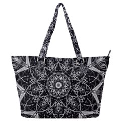 Black And White Pattern Monochrome Lighting Circle Neon Psychedelic Illustration Design Symmetry Full Print Shoulder Bag by Vaneshart