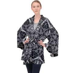 Black And White Pattern Monochrome Lighting Circle Neon Psychedelic Illustration Design Symmetry Long Sleeve Velvet Kimono  by Vaneshart