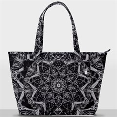 Black And White Pattern Monochrome Lighting Circle Neon Psychedelic Illustration Design Symmetry Back Pocket Shoulder Bag  by Vaneshart