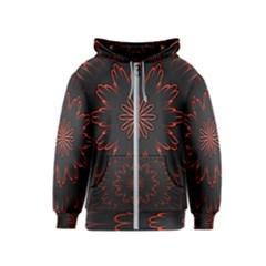 Abstract Glowing Flower Petal Pattern Red Circle Art Illustration Design Symmetry Digital Fantasy Kids  Zipper Hoodie by Vaneshart