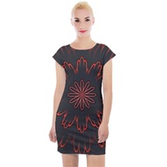 Abstract Glowing Flower Petal Pattern Red Circle Art Illustration Design Symmetry Digital Fantasy Cap Sleeve Bodycon Dress by Vaneshart