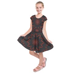 Abstract Glowing Flower Petal Pattern Red Circle Art Illustration Design Symmetry Digital Fantasy Kids  Short Sleeve Dress