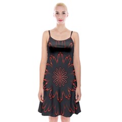 Abstract Glowing Flower Petal Pattern Red Circle Art Illustration Design Symmetry Digital Fantasy Spaghetti Strap Velvet Dress by Vaneshart