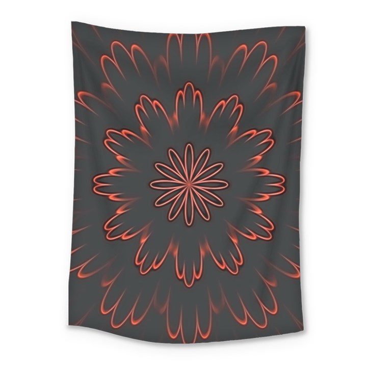 Abstract Glowing Flower Petal Pattern Red Circle Art Illustration Design Symmetry Digital Fantasy Medium Tapestry