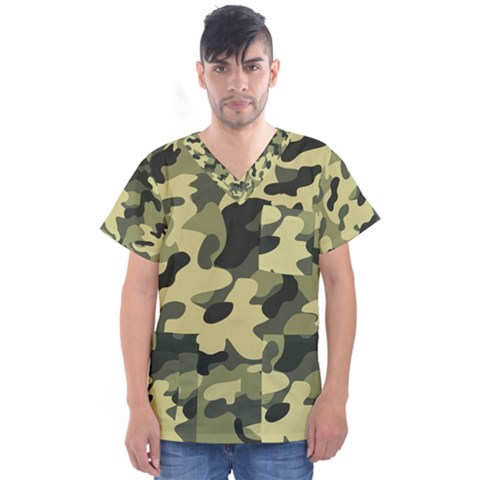 Army Camo Pattern Men s V-neck Scrub Top by Vaneshart