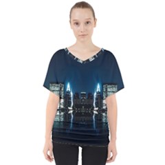 Night City Landscape V-neck Dolman Drape Top by Vaneshart